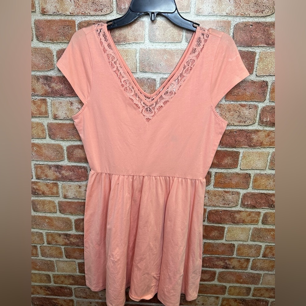 V-Neck Lace Fit & Flare country cowgirl Coral knit mini / midi dress NWT sz M
